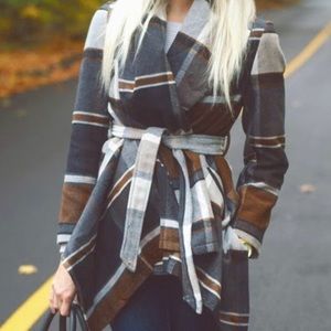 Plaid wrap tie front cardigan coat